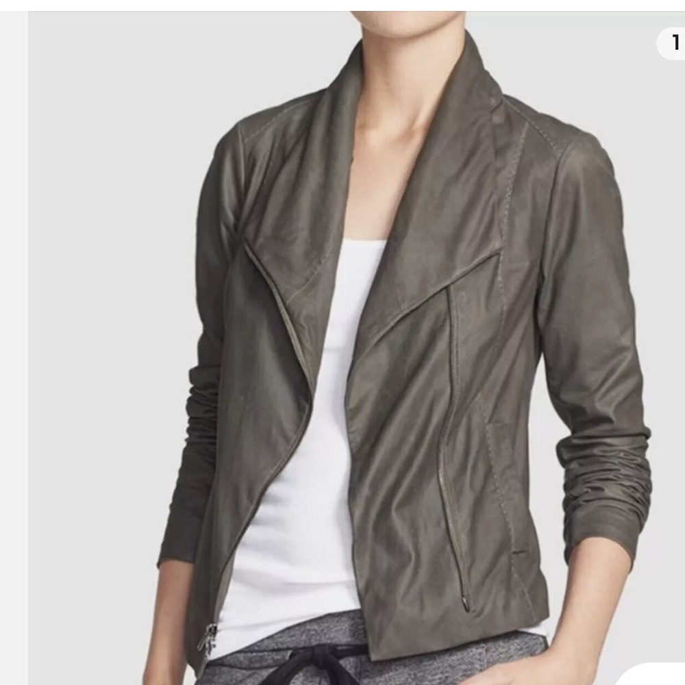 NEW Vince Leather Moto Biker Jacket Neutral Olive with Pockets Asymmetrical Zip